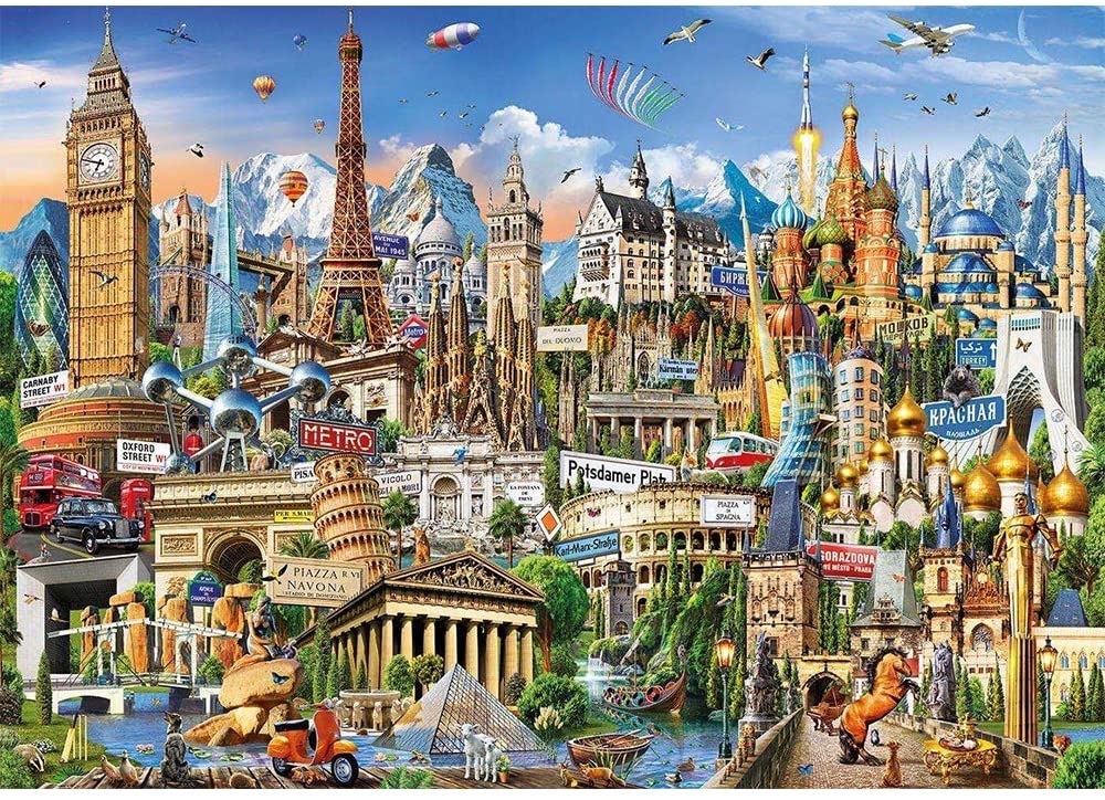 A 1000 piece jigsaw puzzle with a world architecture picture